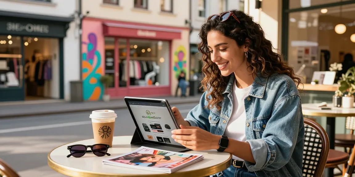 Engaging online shopping experience with shs-dome5.com in a trendy urban café.