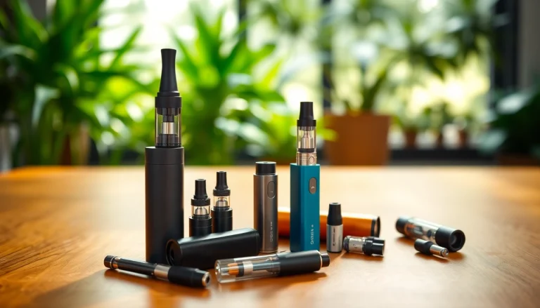 Cannabis Vape products showcased elegantly on a wooden table with a vibrant natural background.