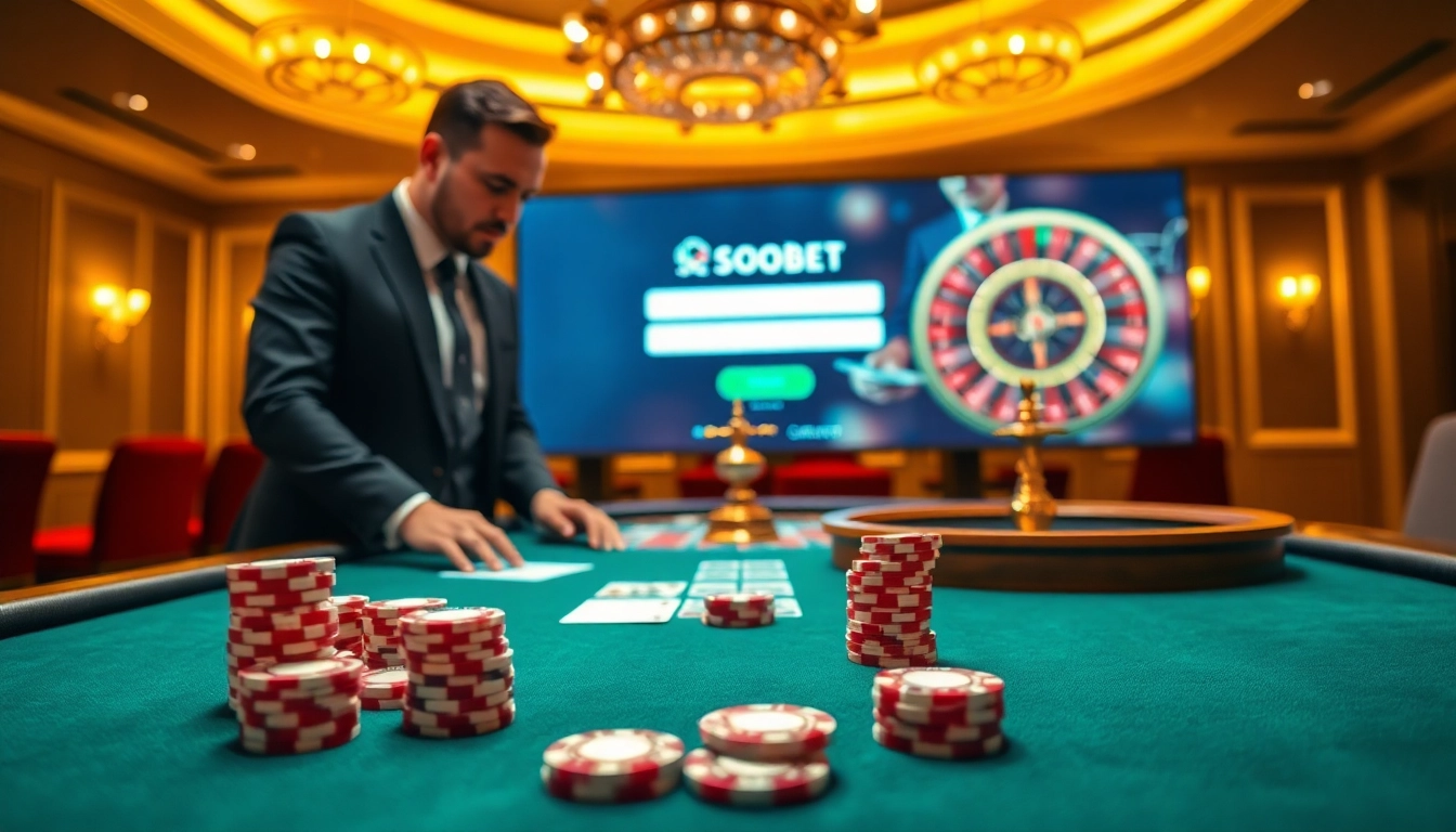 Players enjoying a thrilling game at a professional poker table, featuring sbobet link login displayed prominently.