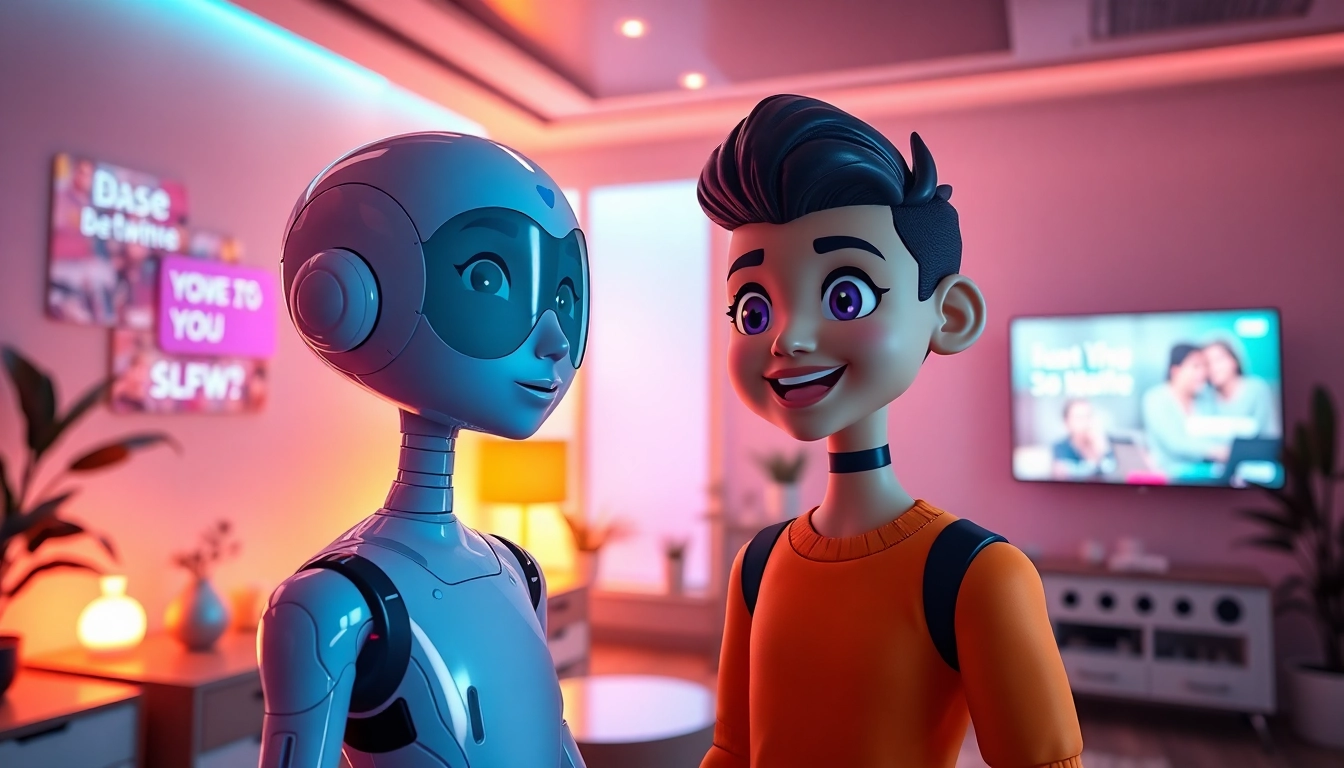 Engaging interaction with character ai nsfw showing playful and inviting digital avatars in a vibrant setting.