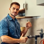 Emergency plumbers on holidays or weekends fixing a burst pipe in NYC kitchen.