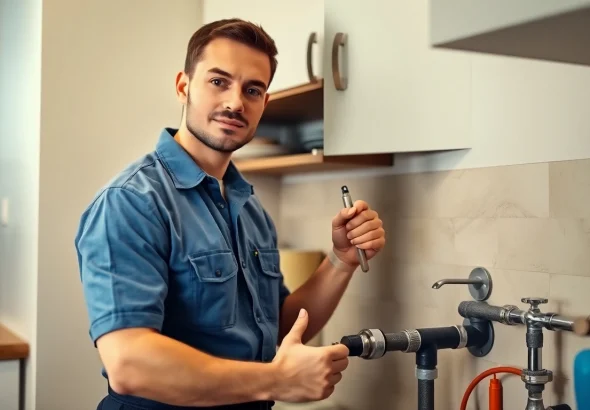 Emergency plumbers on holidays or weekends fixing a burst pipe in NYC kitchen.